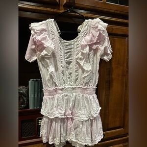 LOVE SHACK FANCY Ruffled Eyelet dress in Soft Pink- price reflects small defect.